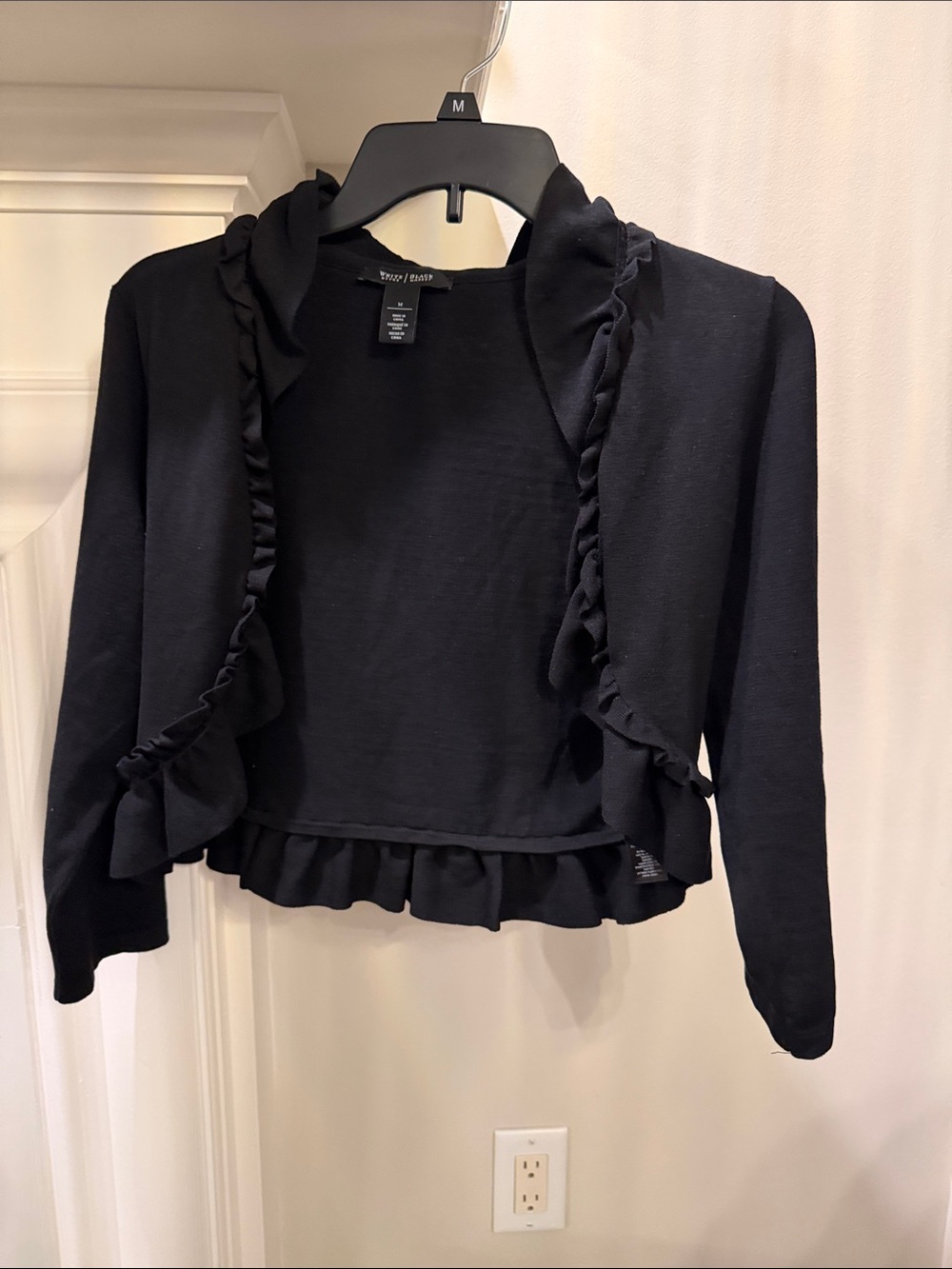 White House Black Market Black Ruffle-Trim Cropped Cardigan